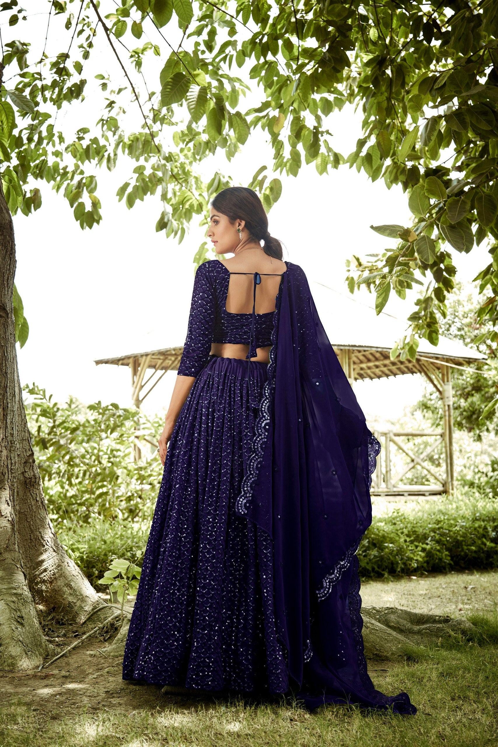Maroon Sequin Embroidered Semi-Stitched Wedding & Festive Wear Georgette Lehenga Choli with Border Work