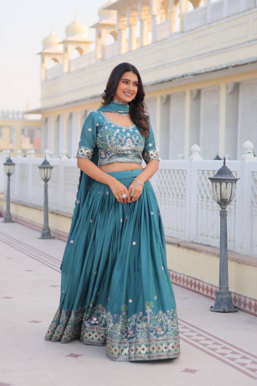 Festival Collection Chinon Lehenga Choli with Heavy Embroidery Sequence Work - Fully Stitched