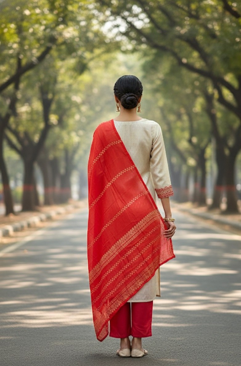 Designer Embroidered Kurta Pant Set with Printed Dupatta Perfect For Wedding Function
