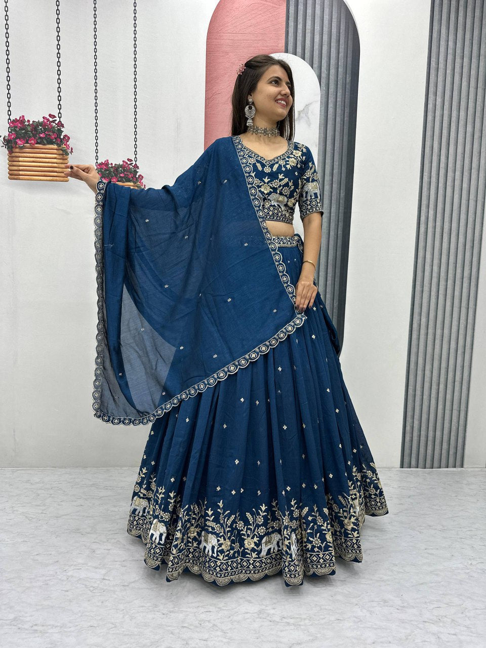 New Festival Vichitra Silk Lehenga Choli with Designer Embroidery Dupatta - Fully Stitched