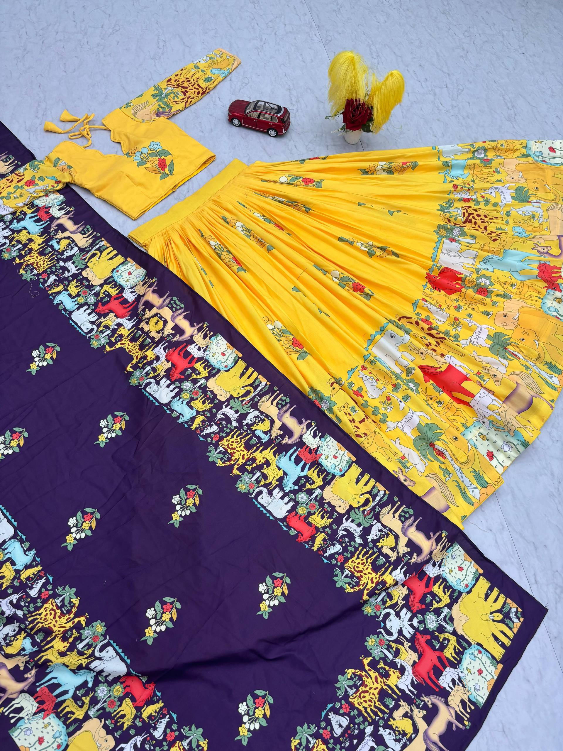 Elegant Kalamkari Print Cotton Lehenga Choli with Dupatta - Fully Stitched