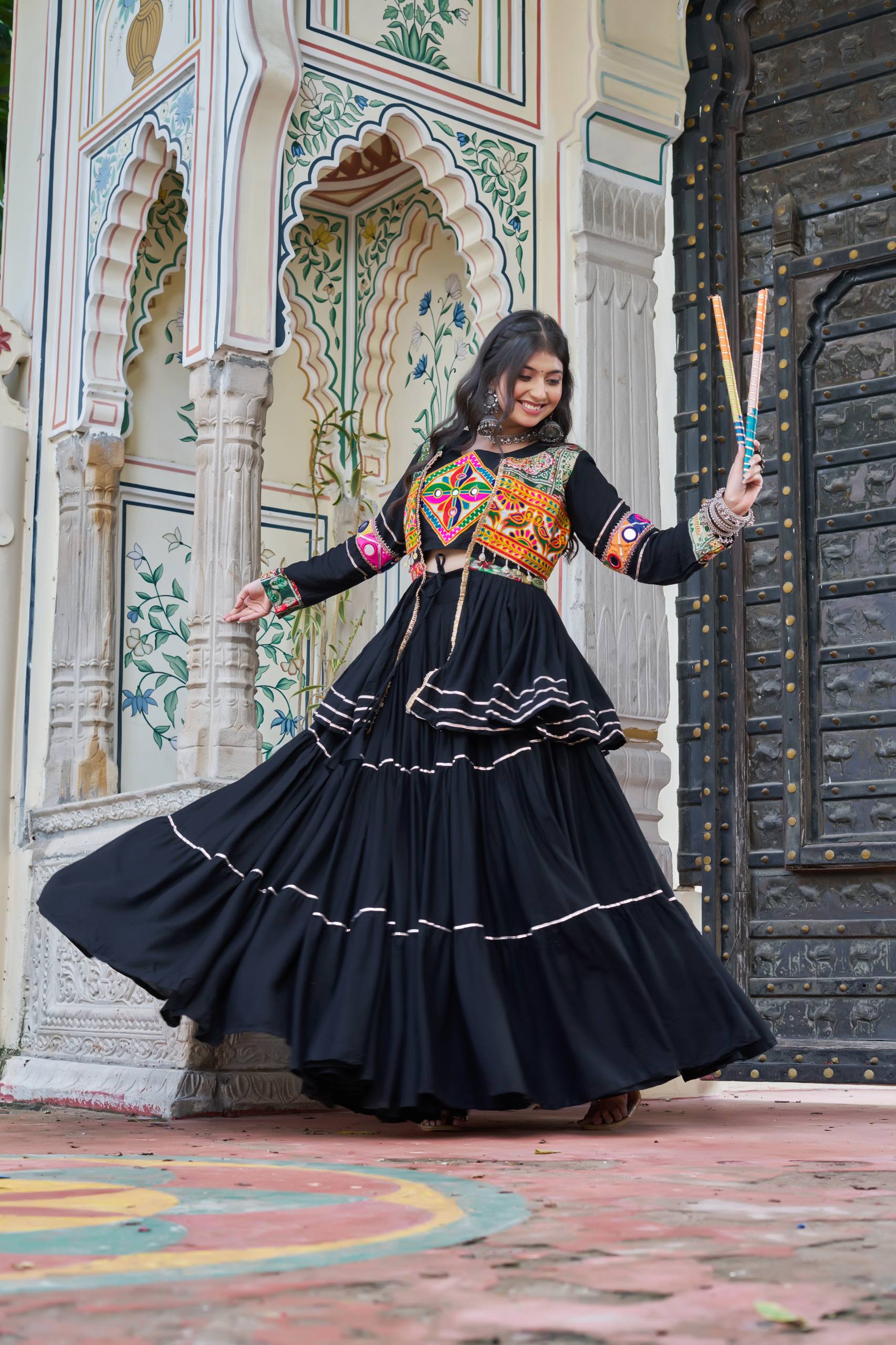 Navratri Special Pure Cotton Gamathi Work Lehenga Choli with Koti - Fully Stitched