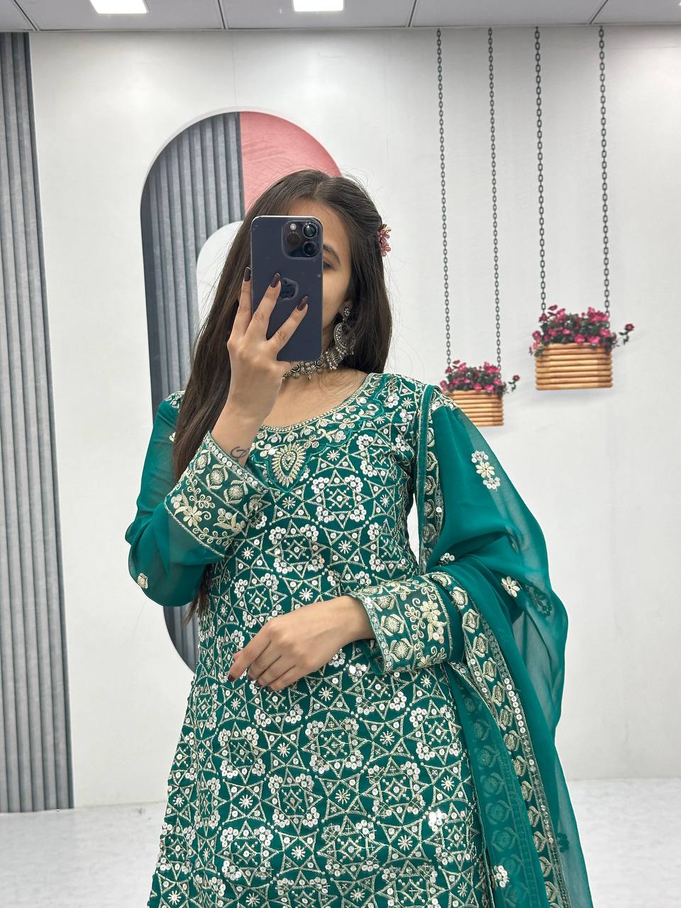 Designer Party Wear Embroidered Sharara Suit Set with Dupatta - Fully Stitched