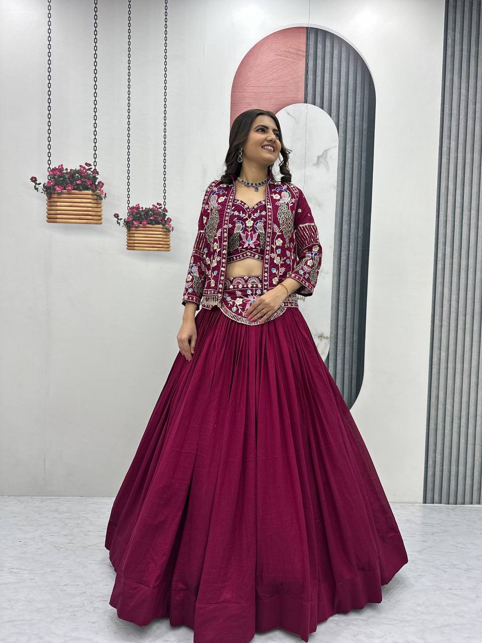 Stylish Indo Western Lehenga Set with Embroidered Shrug - Fully Stitched