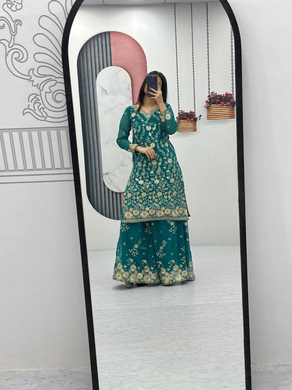 Designer Party Wear Embroidered Palazzo Suit Set with Dupatta - Fully Stitched