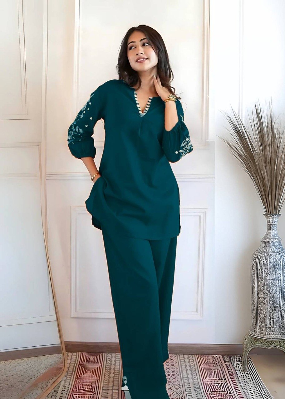 Modern Viscose Rayon Co-Ord Set for Women with Embroidery Work - Fully Stitched