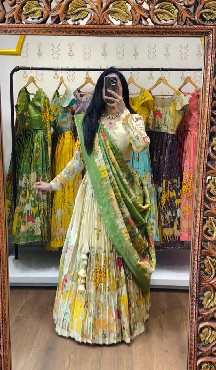Elegant Kalamkari Print Cotton Lehenga Choli with Dupatta - Fully Stitched