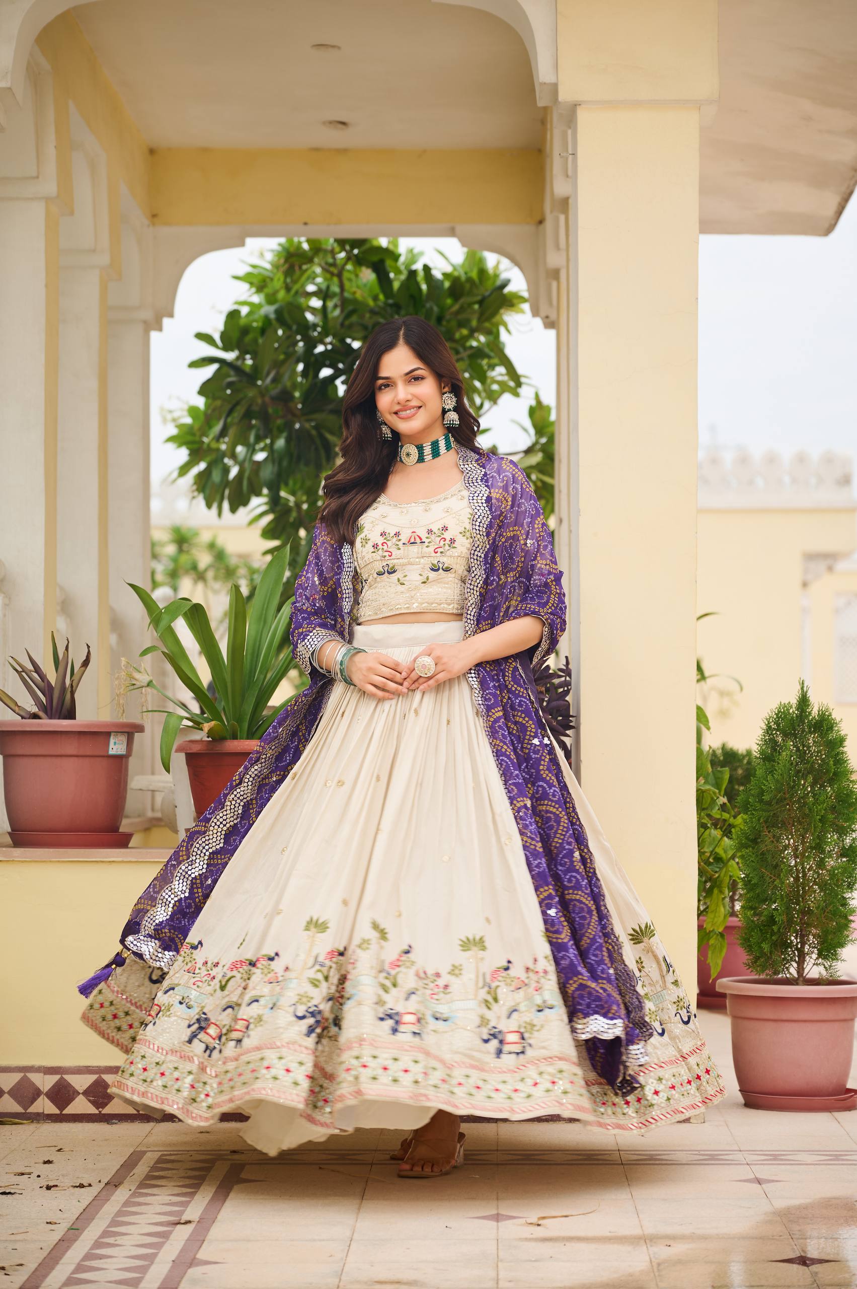 Festival Collection Tissue Silk Lehenga Choli with Bandhej Georgette Dupatta - Fully Stitched