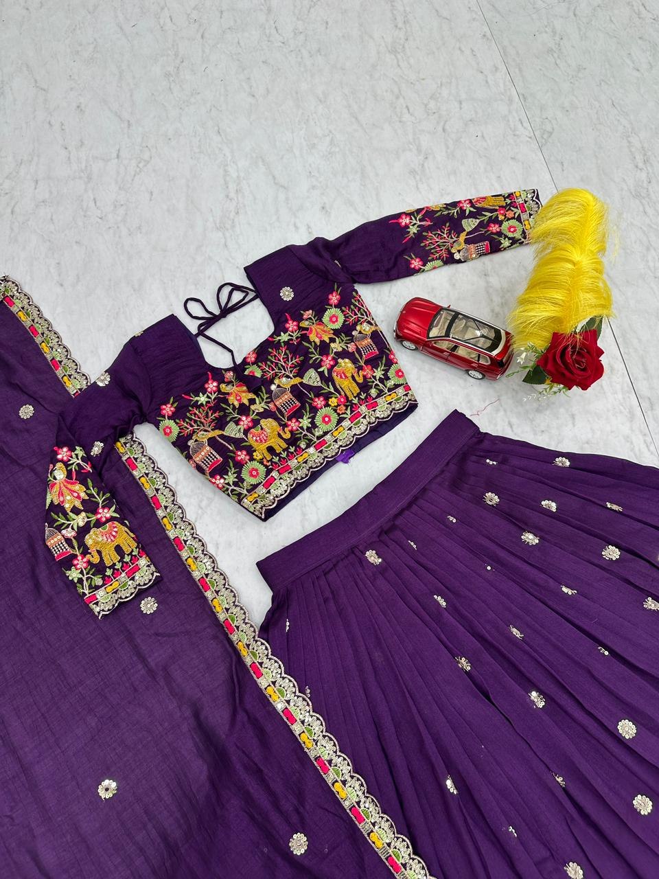 Designer Chinon Lehenga Choli with Embroidery Coding Thread Work - Fully Stitched