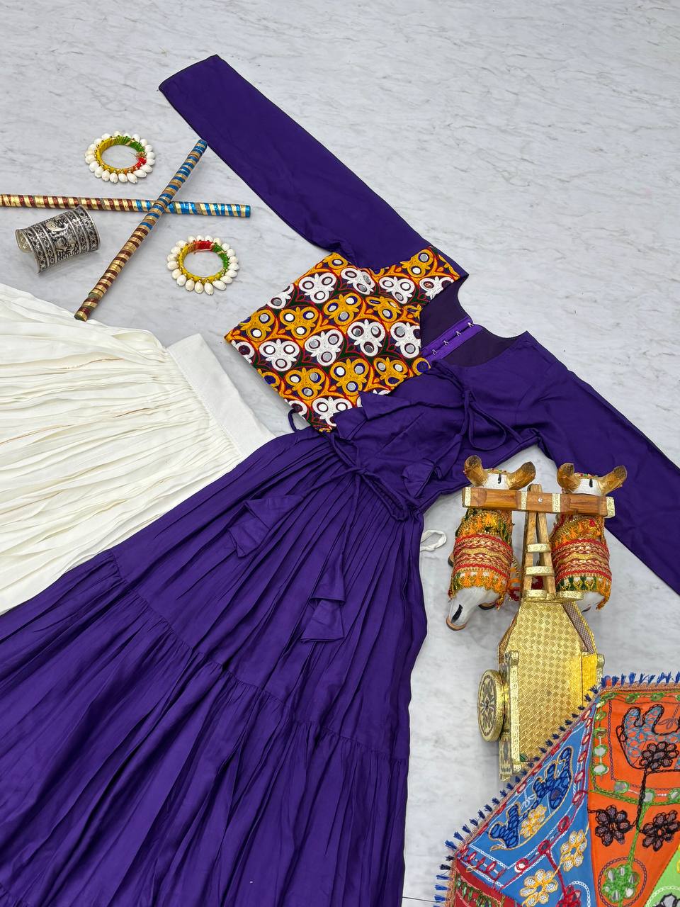 Navratri Special Gamathi Work Cotton Lehenga Choli with Mirror Work and 6 Meter Flair  - Fully Stitched