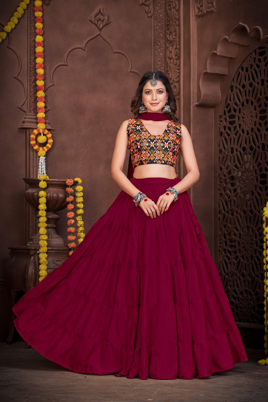 Navratri Special French Crepe Chaniya Choli with Kutchi Mirror Work Blouse
