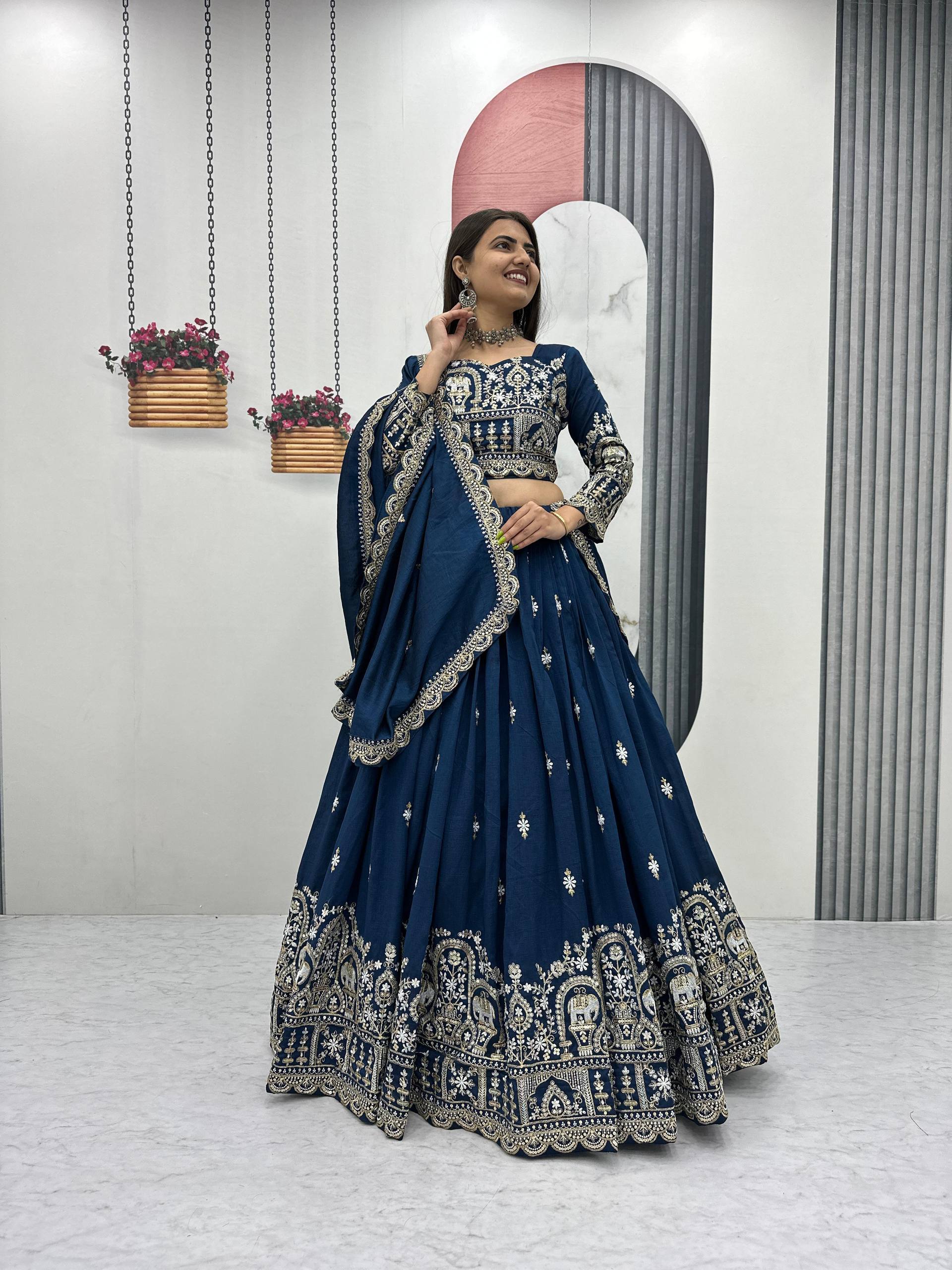New Festival Vichitra Silk Lehenga Choli with Heavy Sequence Embroidery - Fully Stitched