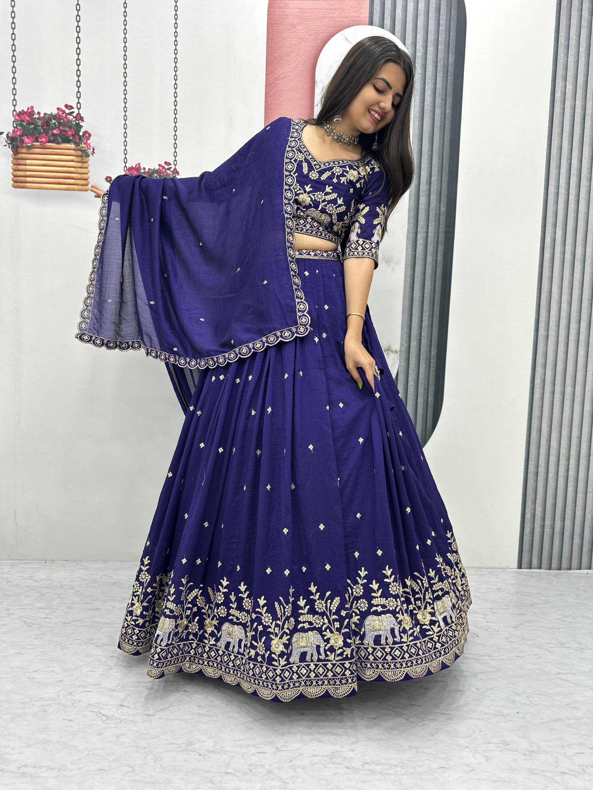 New Festival Vichitra Silk Lehenga Choli with Designer Embroidery Dupatta - Fully Stitched