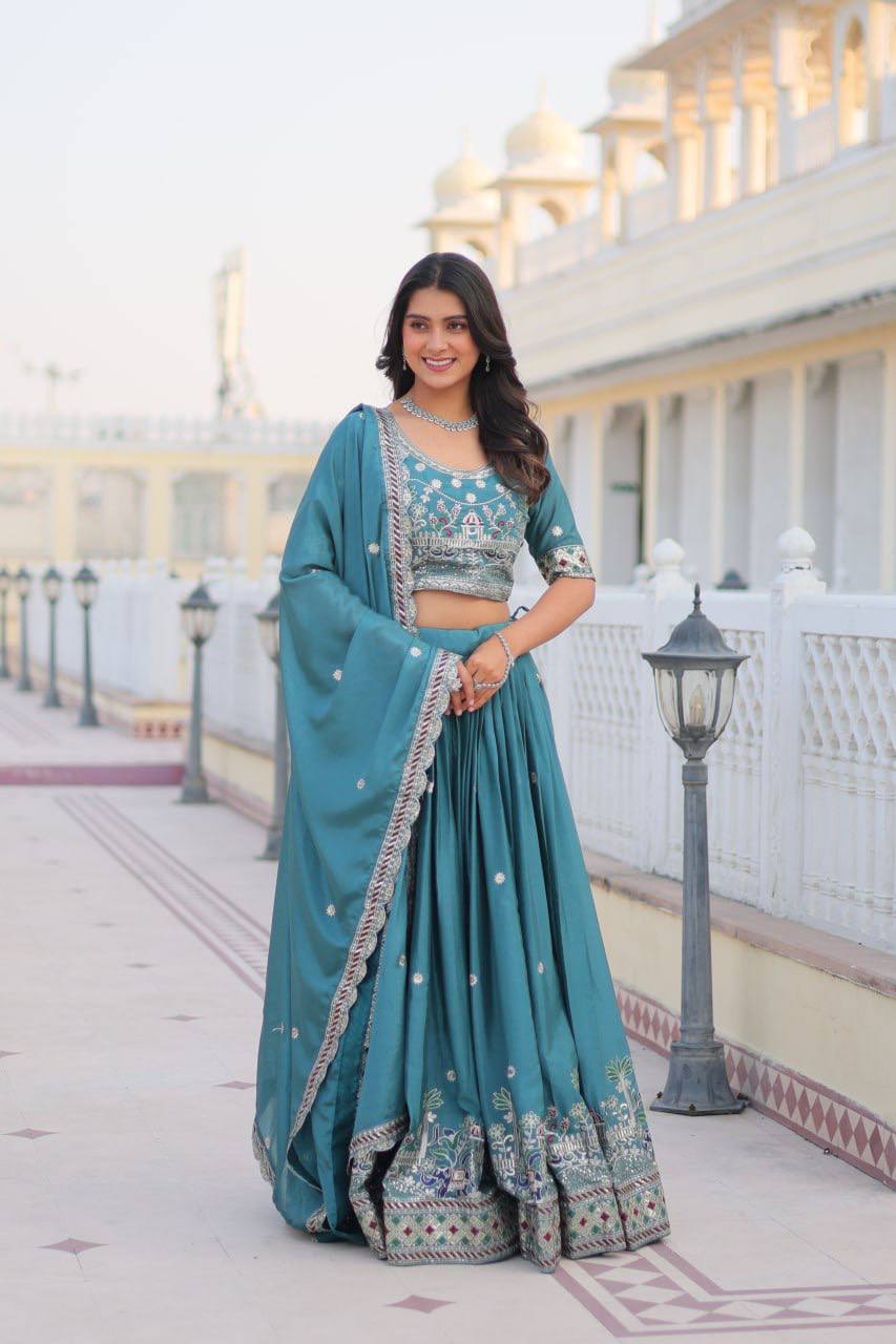 Festival Collection Chinon Lehenga Choli with Heavy Embroidery Sequence Work - Fully Stitched