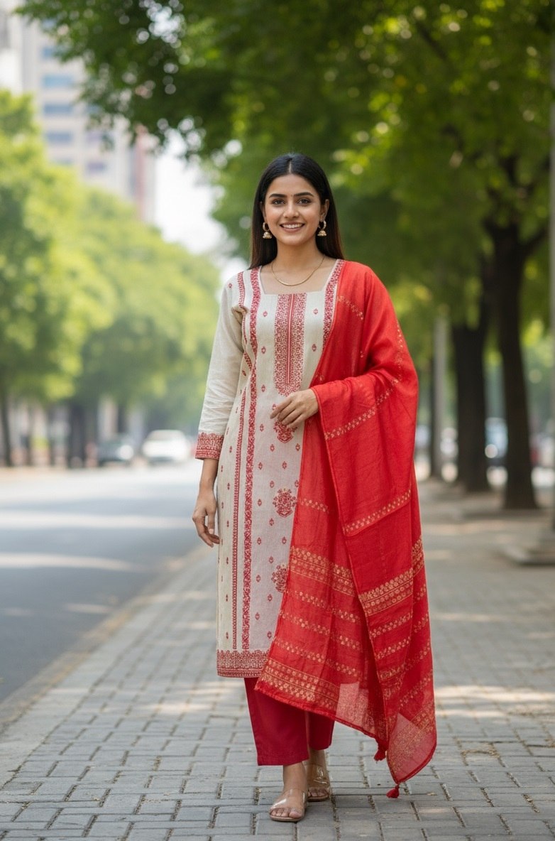 Designer Embroidered Kurta Pant Set with Printed Dupatta Perfect For Wedding Function