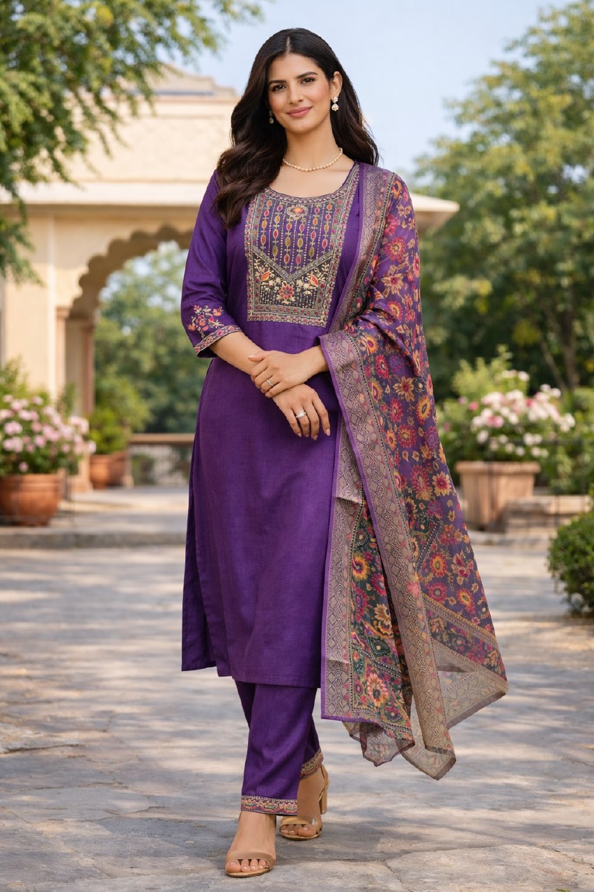 Designer Cotton Silk Kurti Pant Set with Jacquard Shimmer Dupatta | Wedding & Festive Wear Collection