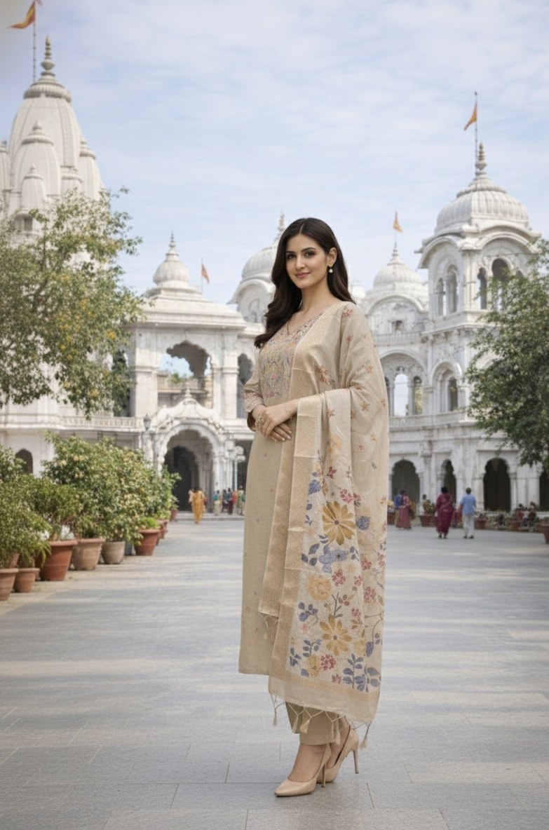 Designer Cotton Silk Embroidered Kurti Pant Set with Digital Print Dupatta - Fully Stitched