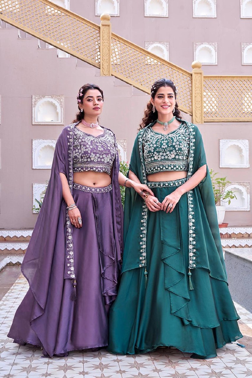 Wedding Special Pure Rangoli Silk Lehenga Choli with Shrug Style Dupatta - Fully Stitched