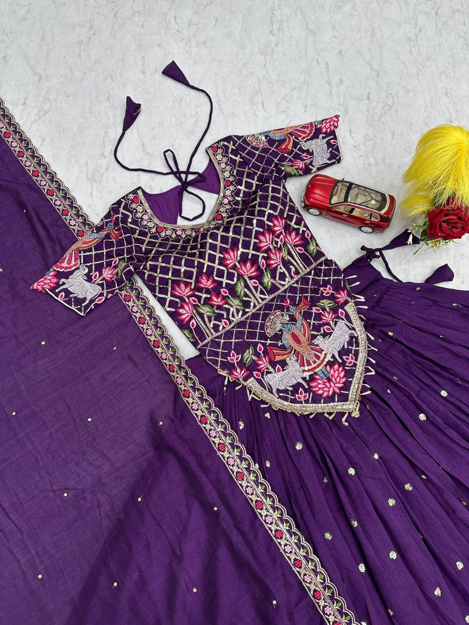 Launching Wedding Wear Vichitra Silk Lehenga Choli with Embroidered Dupatta - Fully Stitched