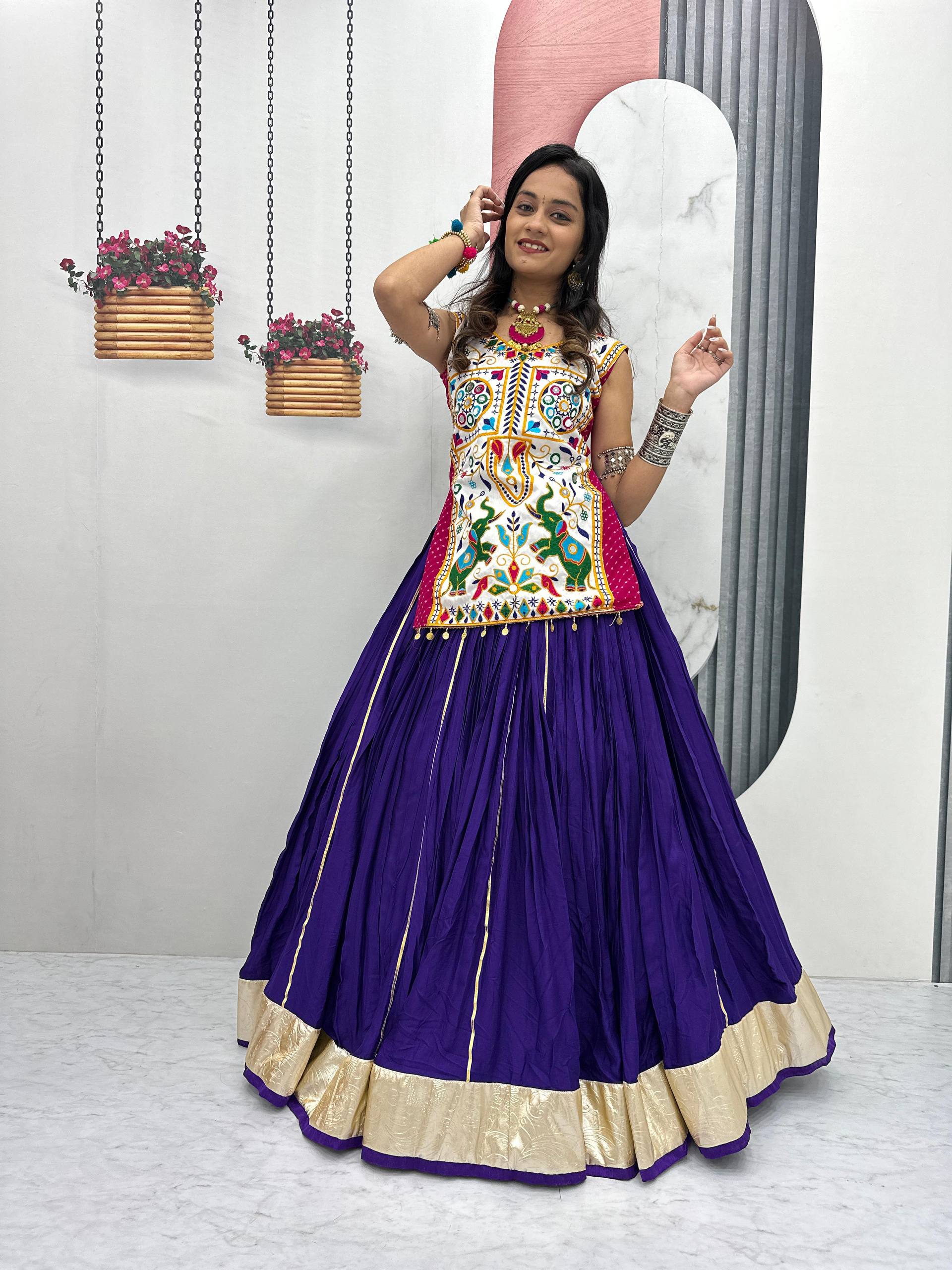 Navratri Special Gamathi Work Lehenga Choli with 6 Meter Big Flair - Fully Stitched