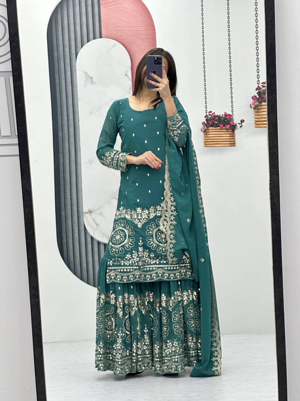 Designer Party Wear Embroidered Sharara Suit Set with Heavy Sequence Work - Fully Stitched