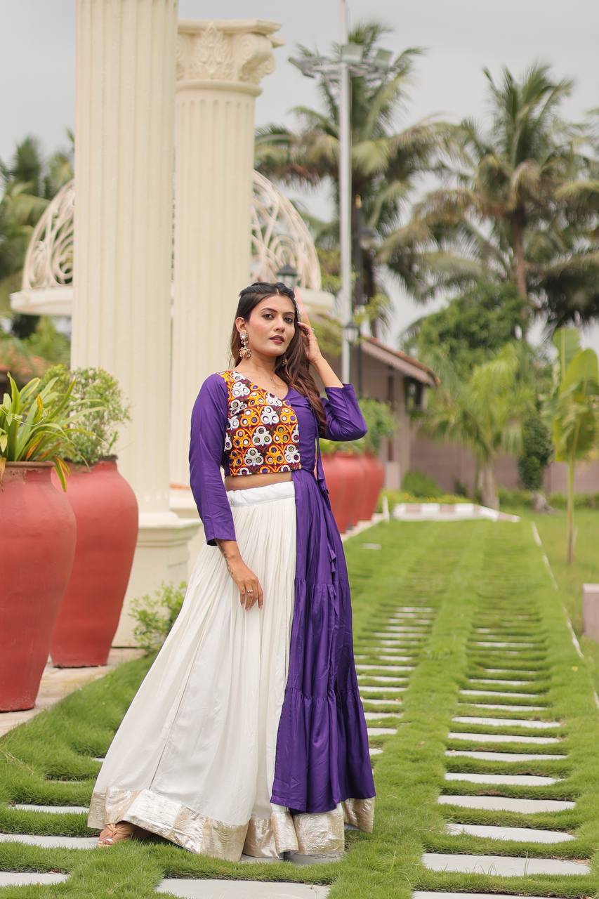 Navratri Special Gamathi Work Cotton Lehenga Choli with Mirror Work and 6 Meter Flair  - Fully Stitched