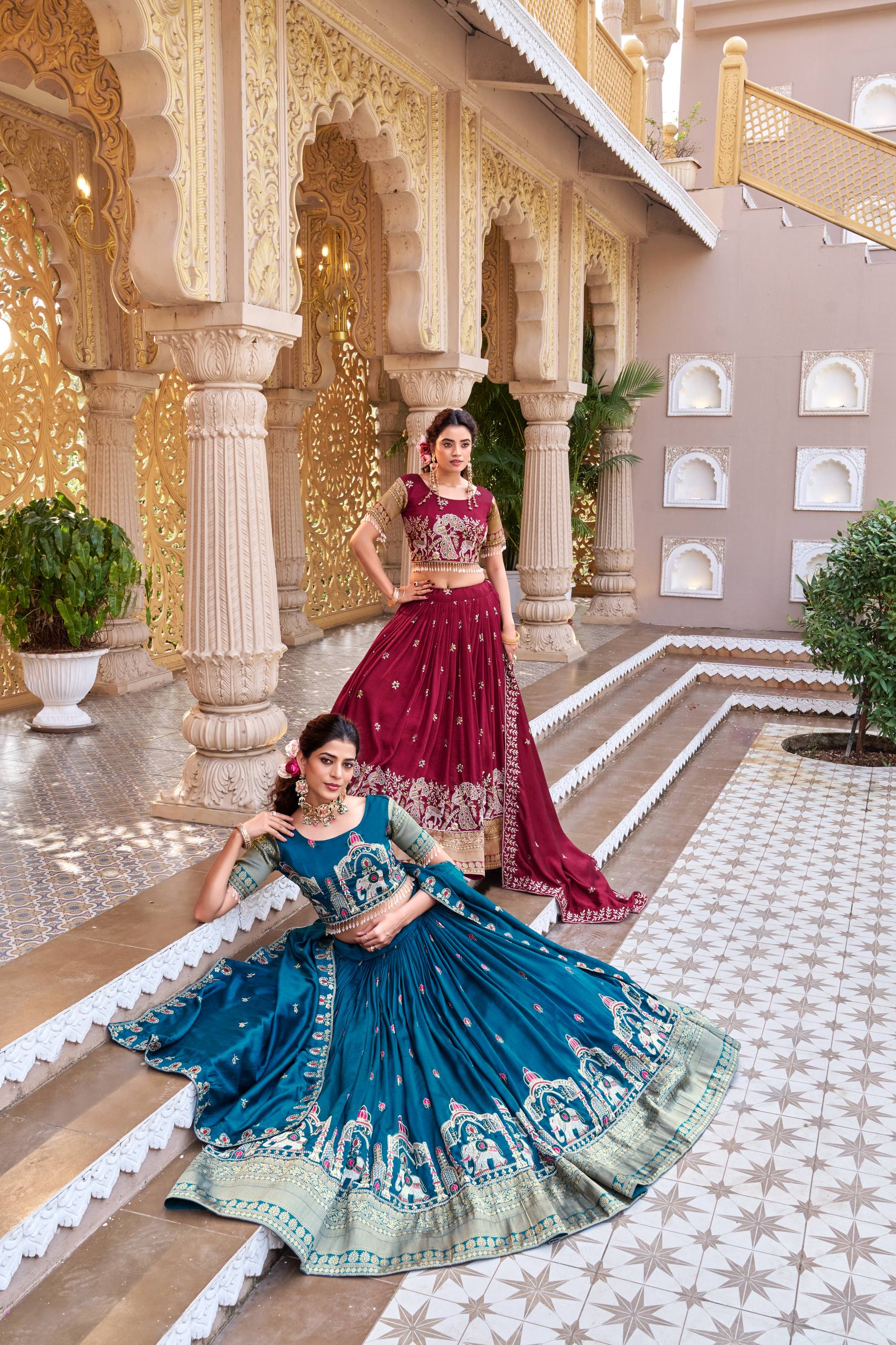 South Collection Satin Silk Lehenga Choli with Heavy Embroidery Sequence Work - Fully Stitched