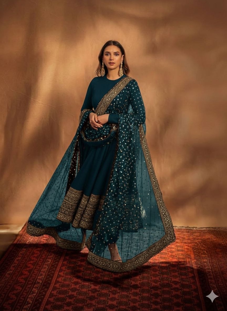 Wedding Wear Fox Georgette Embroidered Gown with Dupatta - Fully Stitched