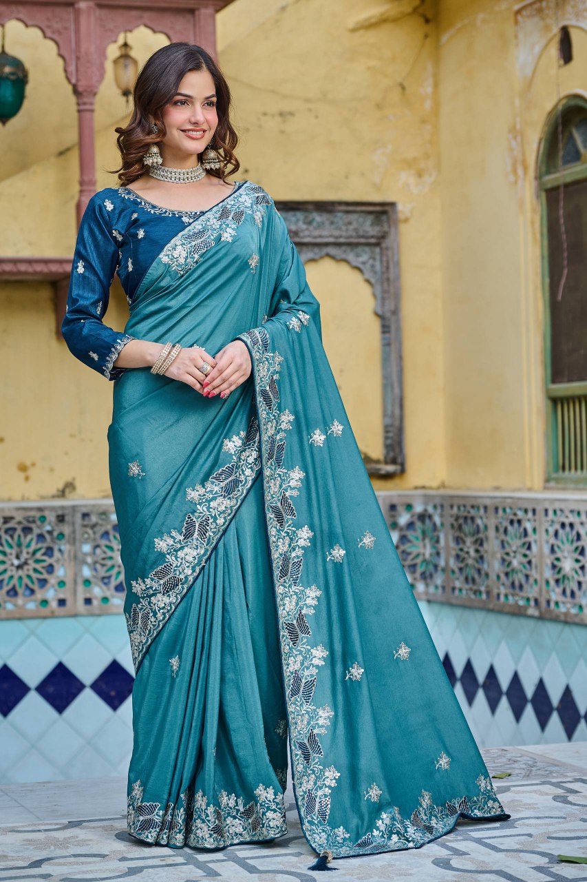 Wedding Saree in Pure HO Silk with Heavy Thread and Sequence Embroidery Work