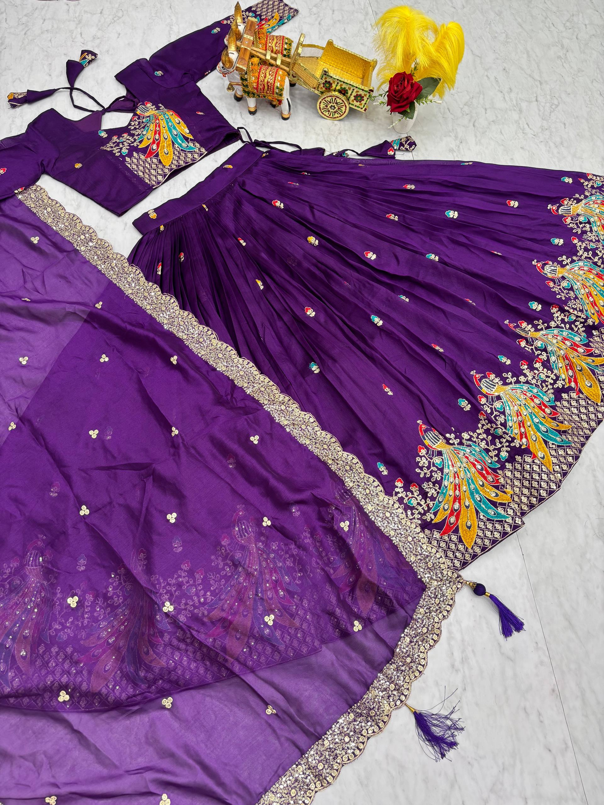 Festival Collection Vichitra Lehenga Choli with Heavy Embroidery and 3MM Sequence Work  - Fully Stitched (