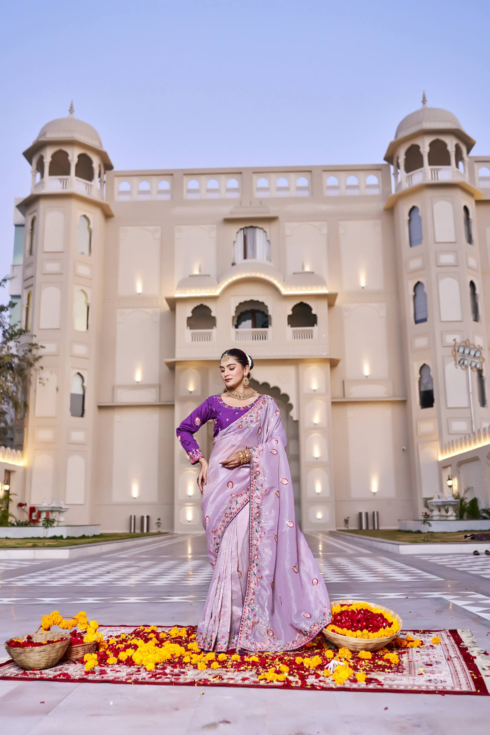 Festival Wedding Saree in Pure HO Silk with Heavy Thread and Sequence Embroidery Work - Ready-Made Patli