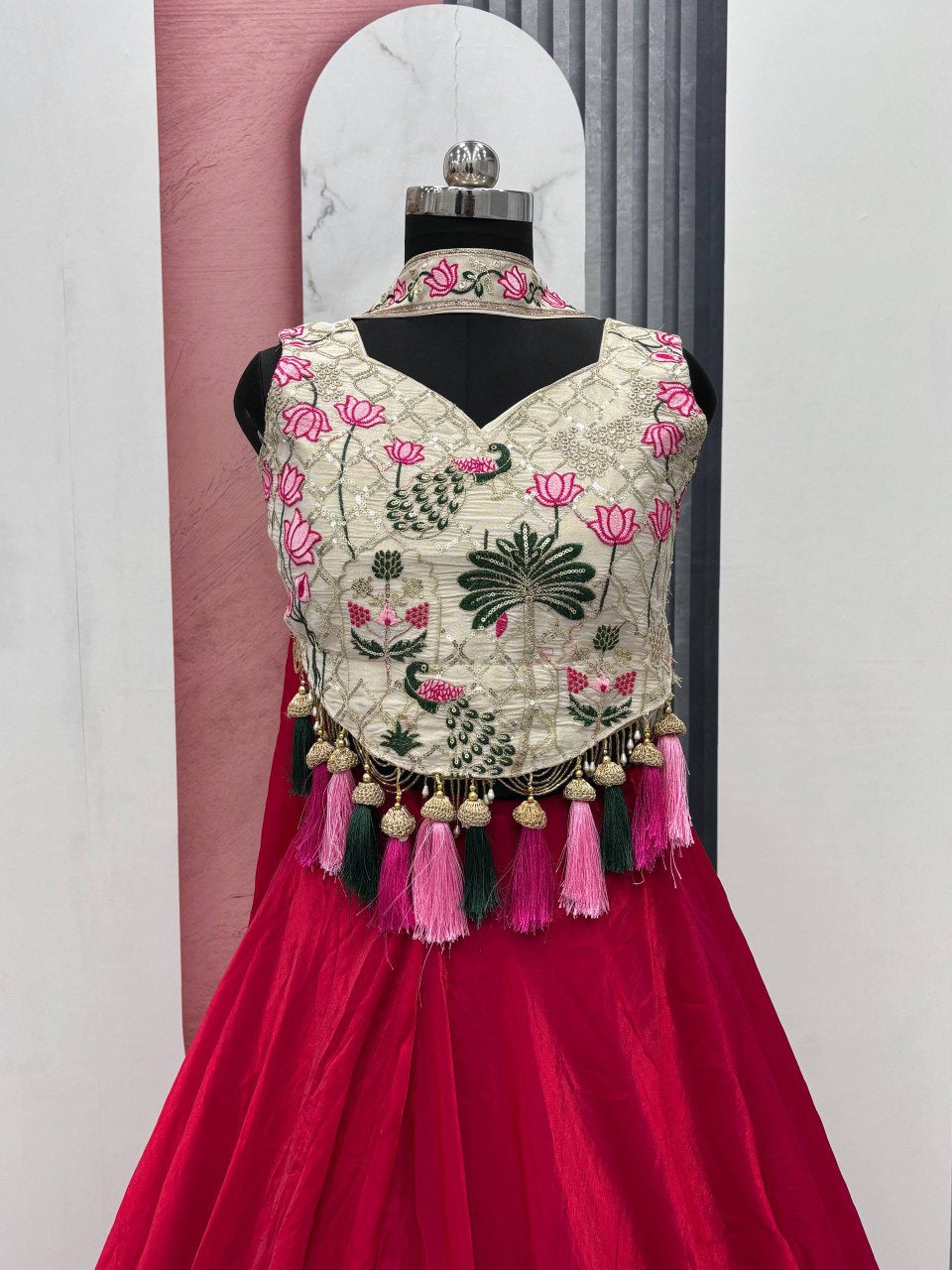 Rakhi Special Simar Tissue Silk Lehenga Choli with 9 Meter Flair - Fully Stitched