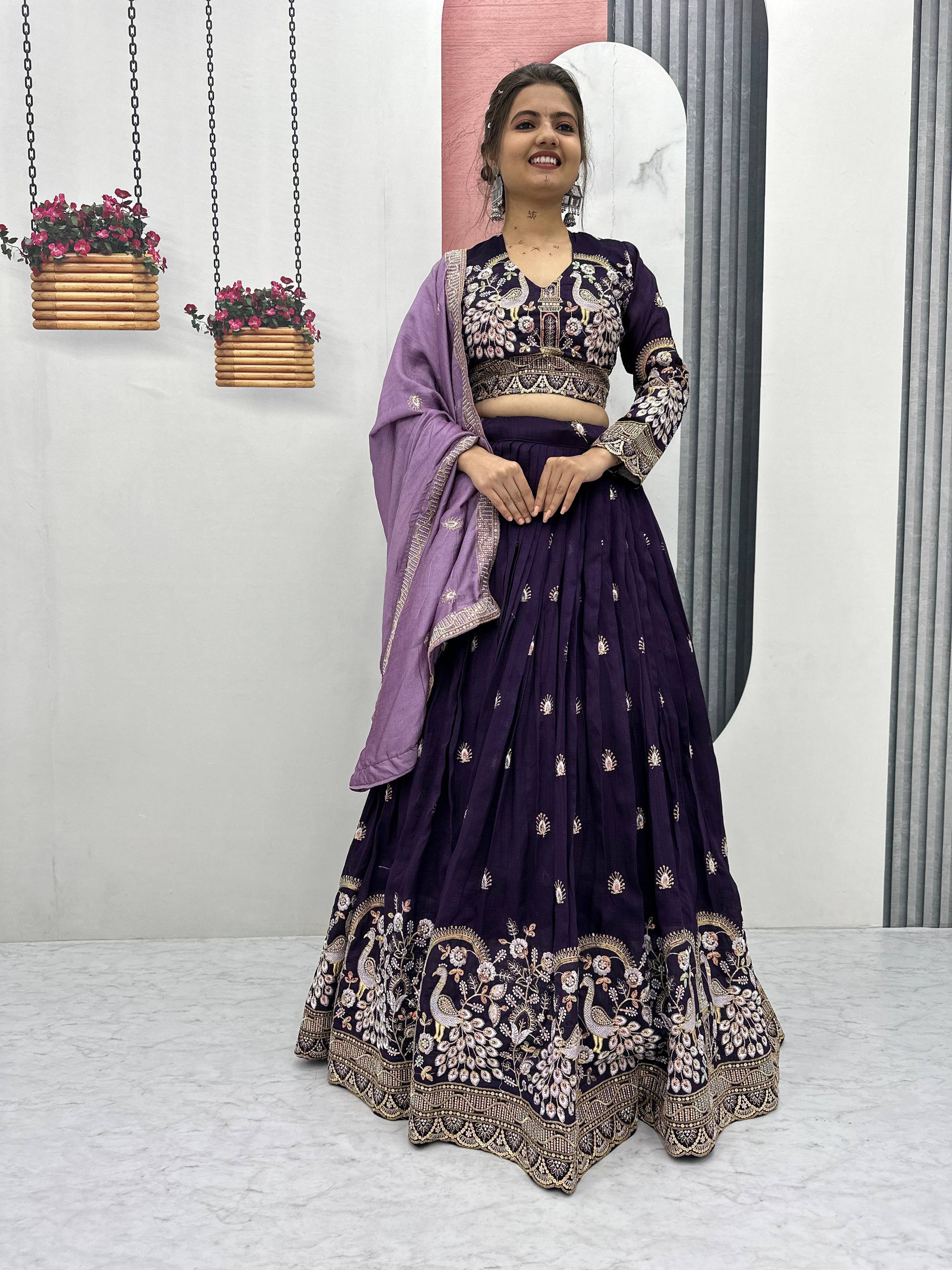 New Festival Vichitra Silk Lehenga Choli with Heavy Embroidery Dupatta - Fully Stitched
