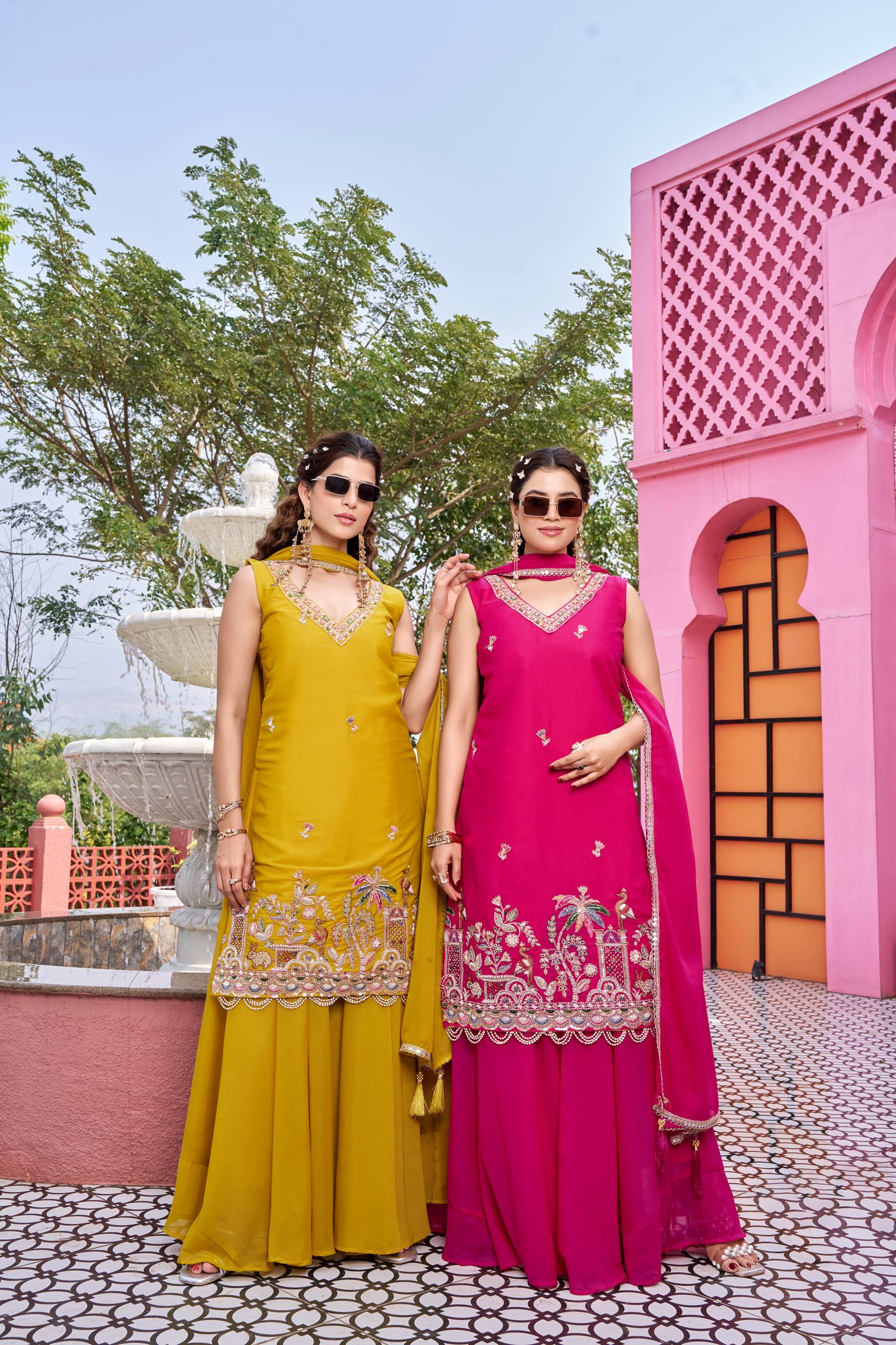 New Haldi Special Designer Kurti Palazzo with Dupatta and Moti Work - Fully Stitched