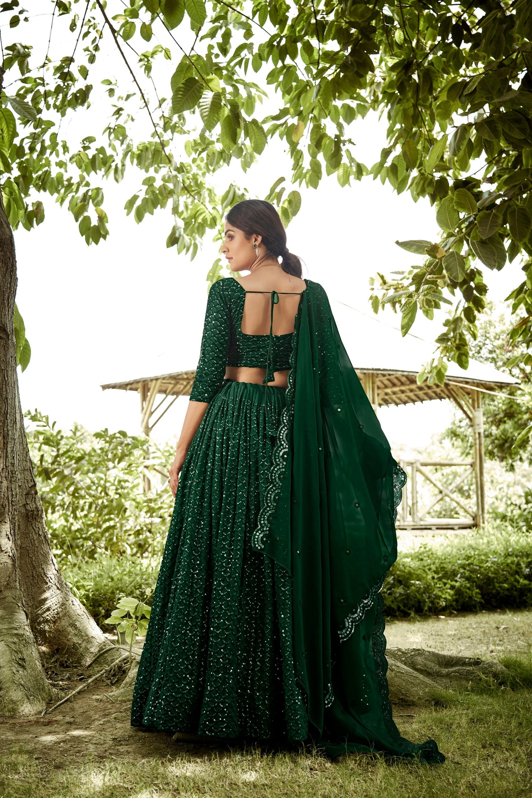 Maroon Sequin Embroidered Semi-Stitched Wedding & Festive Wear Georgette Lehenga Choli with Border Work