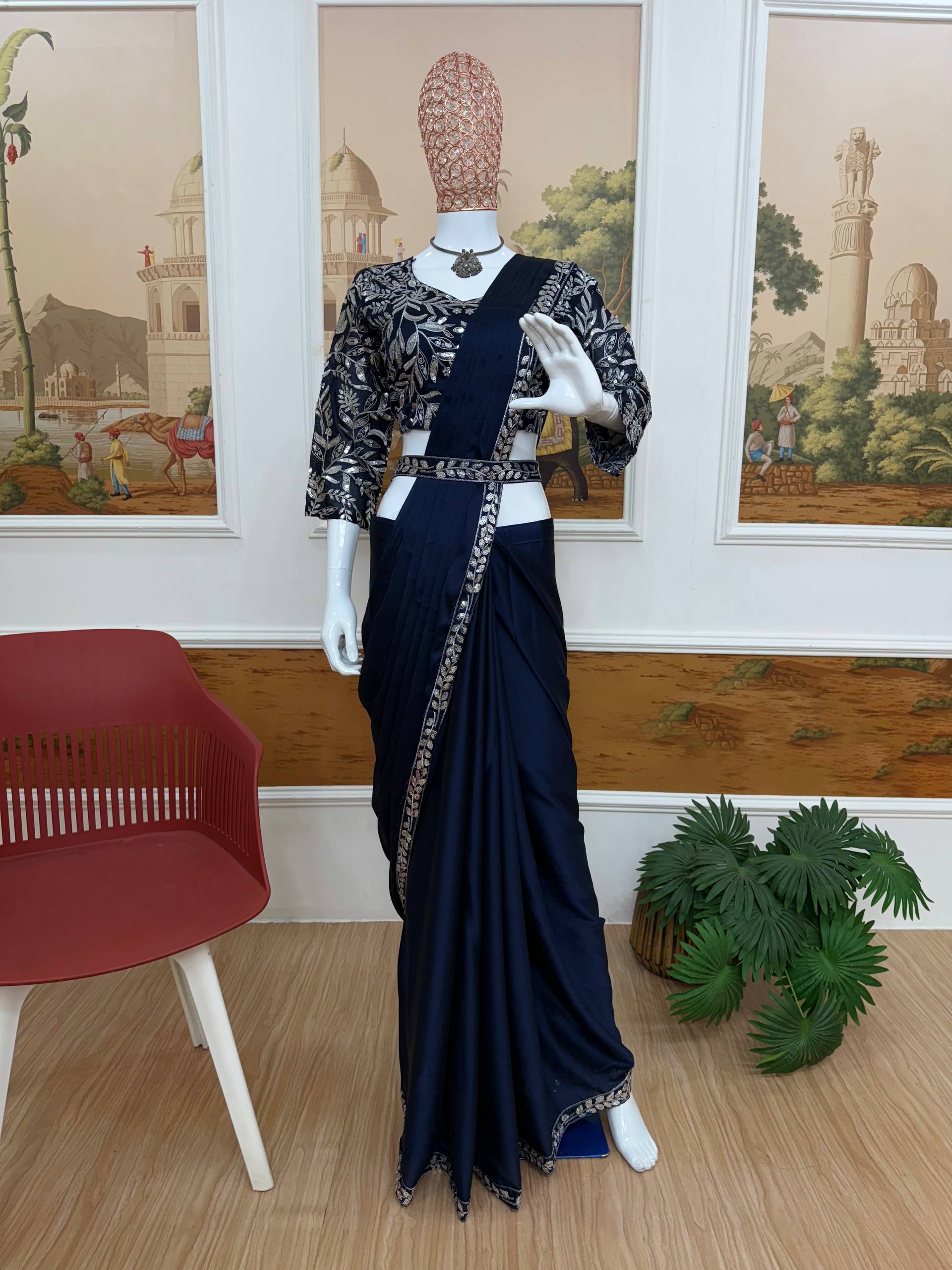 New Superhit Trending Rangoli Ready to Wear Saree with Heavy Embroidered Stylish Blouse - Fully Stitched