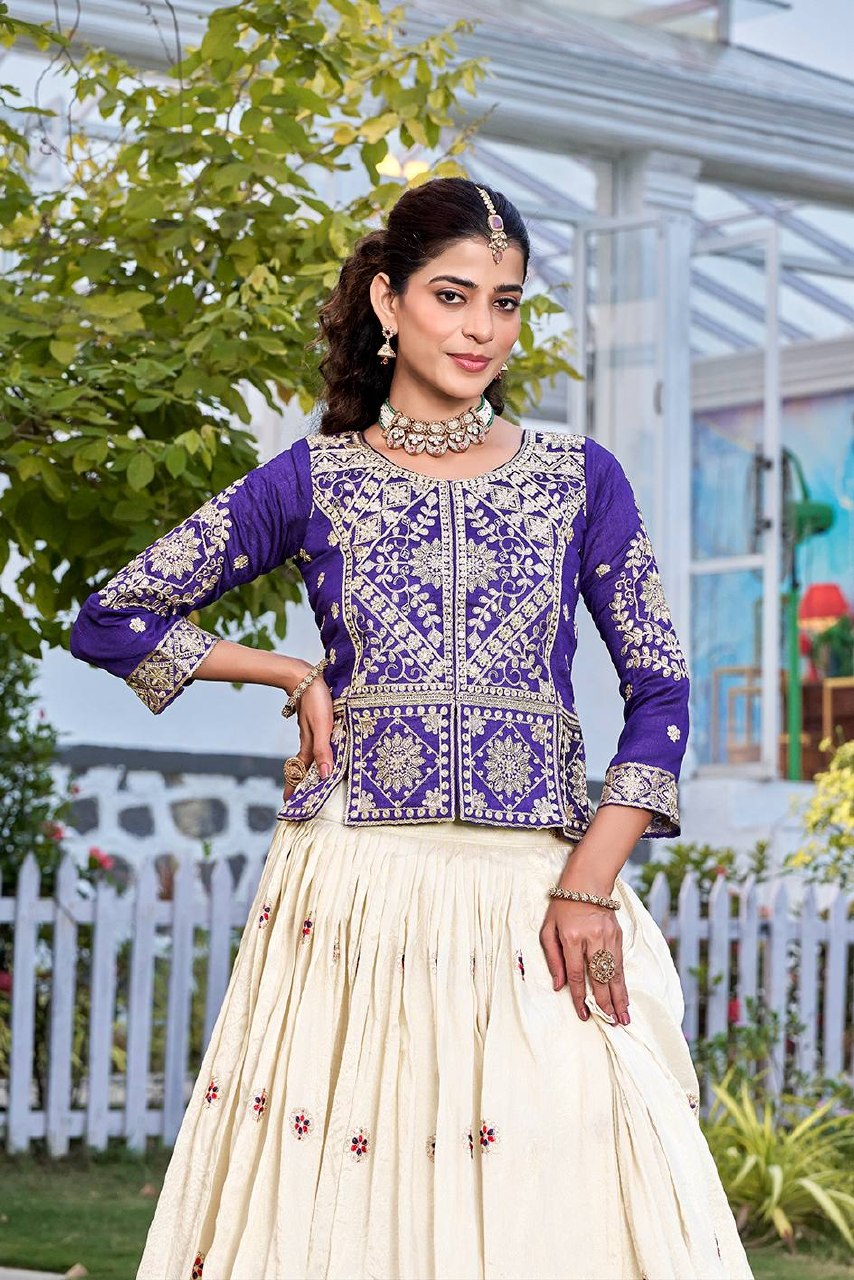 Festival Collection Vichitra and Tissue Silk Lehenga Choli with Heavy Embroidery Work - Fully Stitched