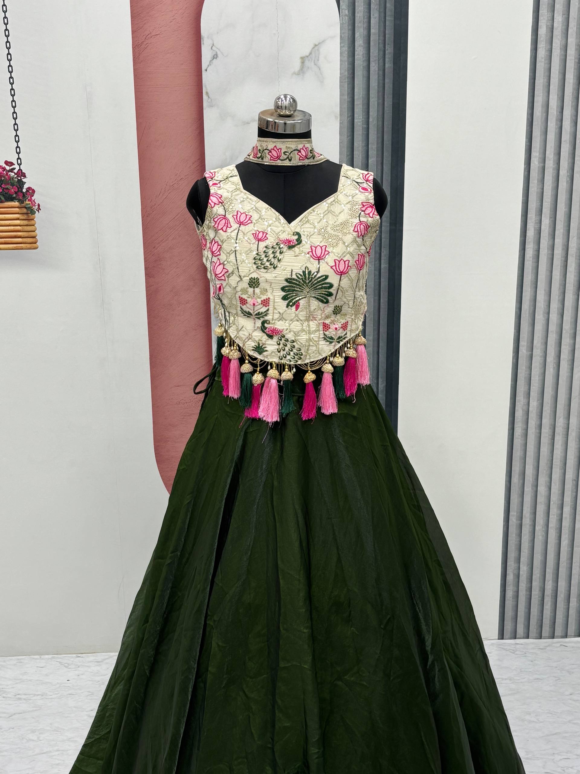 Rakhi Special Simar Tissue Silk Lehenga Choli with 9 Meter Flair - Fully Stitched