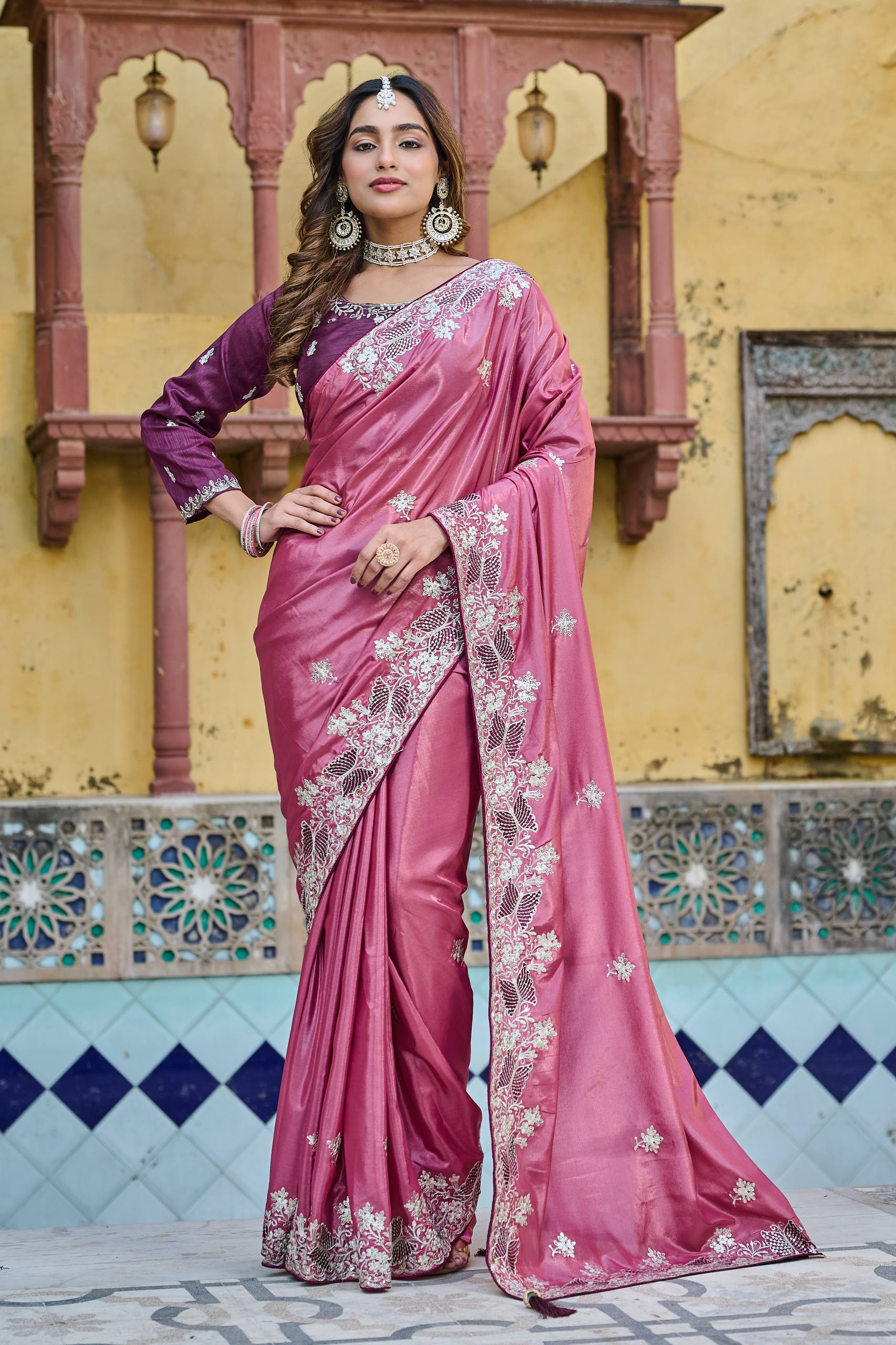 Wedding Saree in Pure HO Silk with Heavy Thread and Sequence Embroidery Work