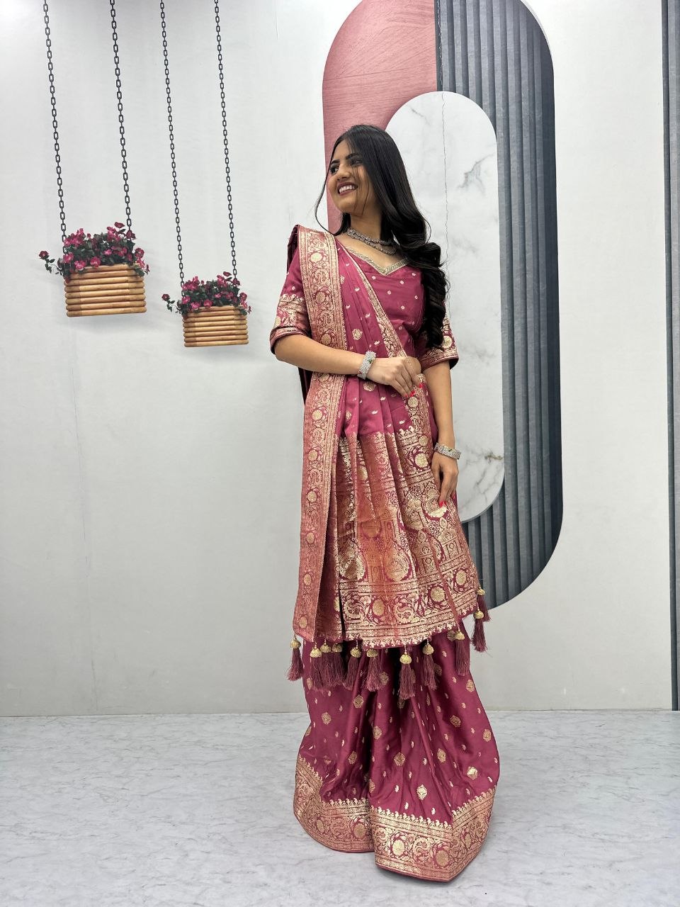 Festival Collection Pure Silk Ready-Made Patli Saree with Heavy Zecard Work - Ready-Made Patli