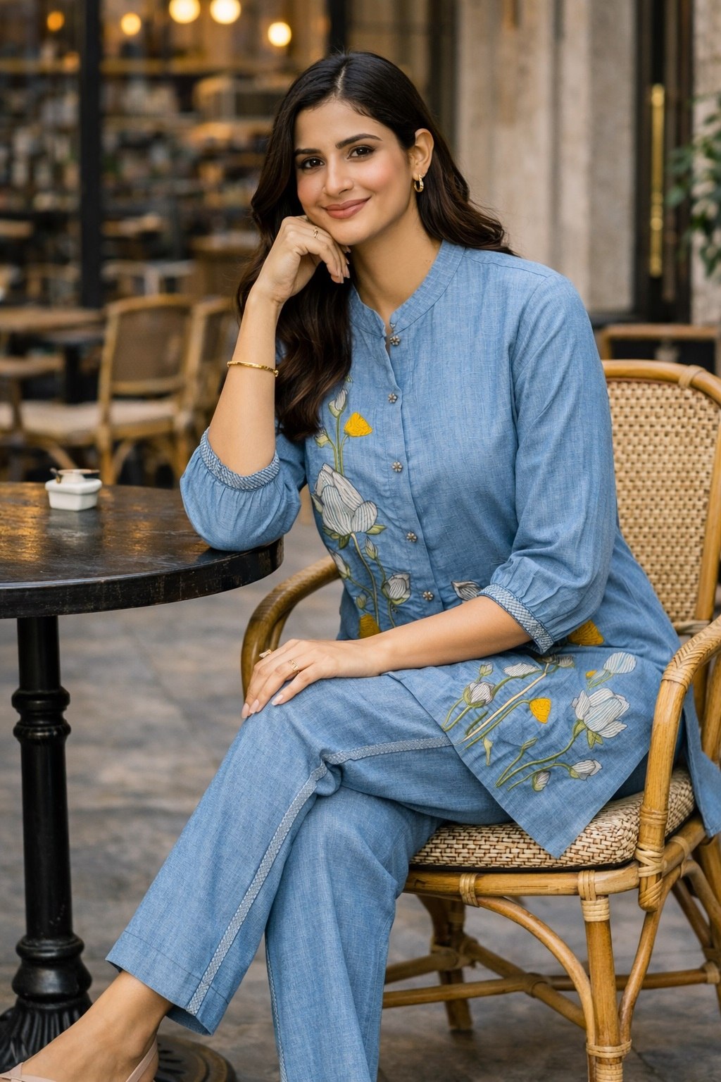 Women's Pure Cotton Embroidered Co-Ord Set with Collar Neck Top and Pant - Fully Stitched