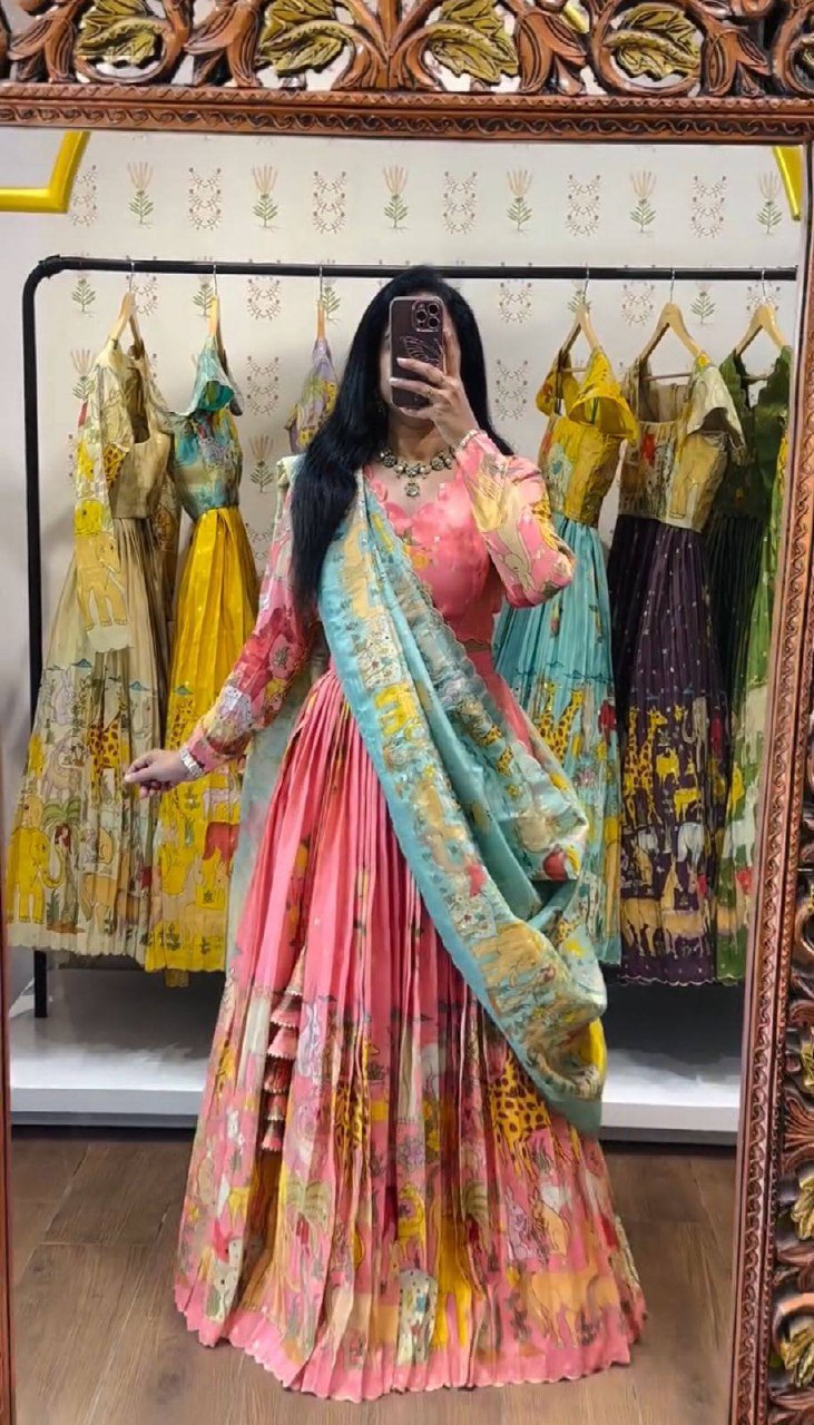 Elegant Kalamkari Print Cotton Lehenga Choli with Dupatta - Fully Stitched