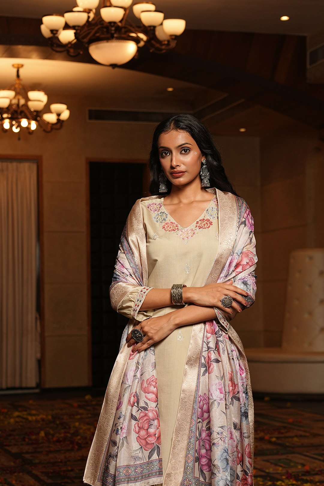 Designer Embroidered Kurta Pant Set with Printed Dupatta Perfect For Wedding Function