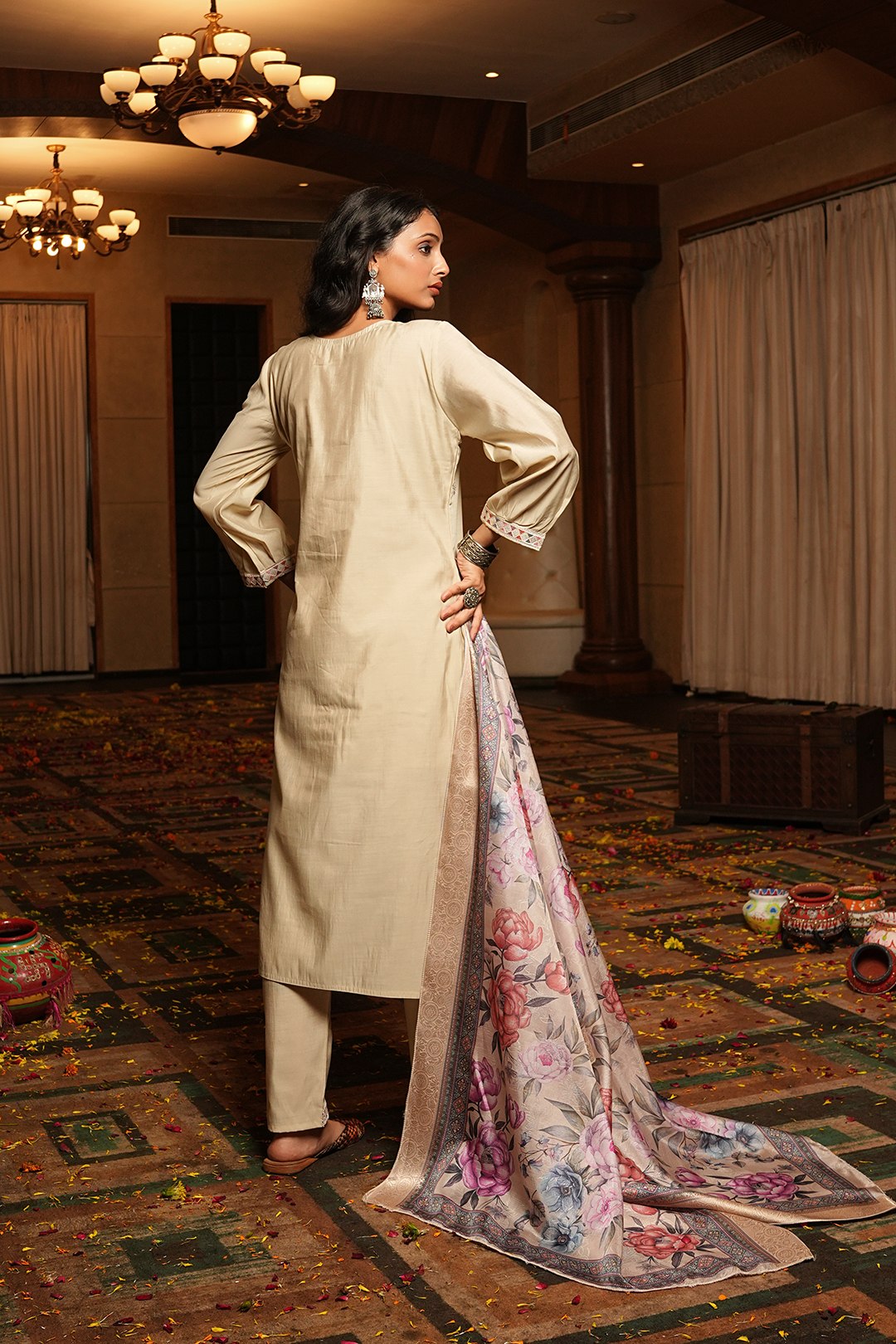 Designer Embroidered Kurta Pant Set with Printed Dupatta Perfect For Wedding Function