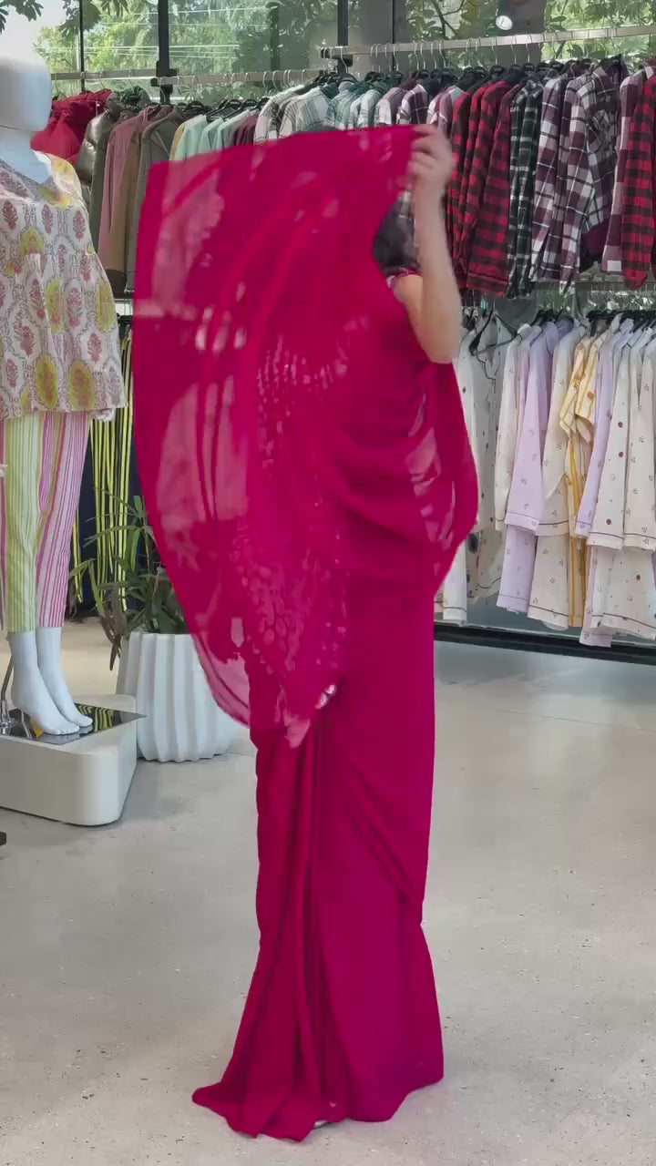 Premium Faux Georgette Ready-to-Wear Saree for Women | Fully Embroidered Designer Blouse | Thread & Sequins Work | Wedding, Party & Festive Wear Collection (D)1165